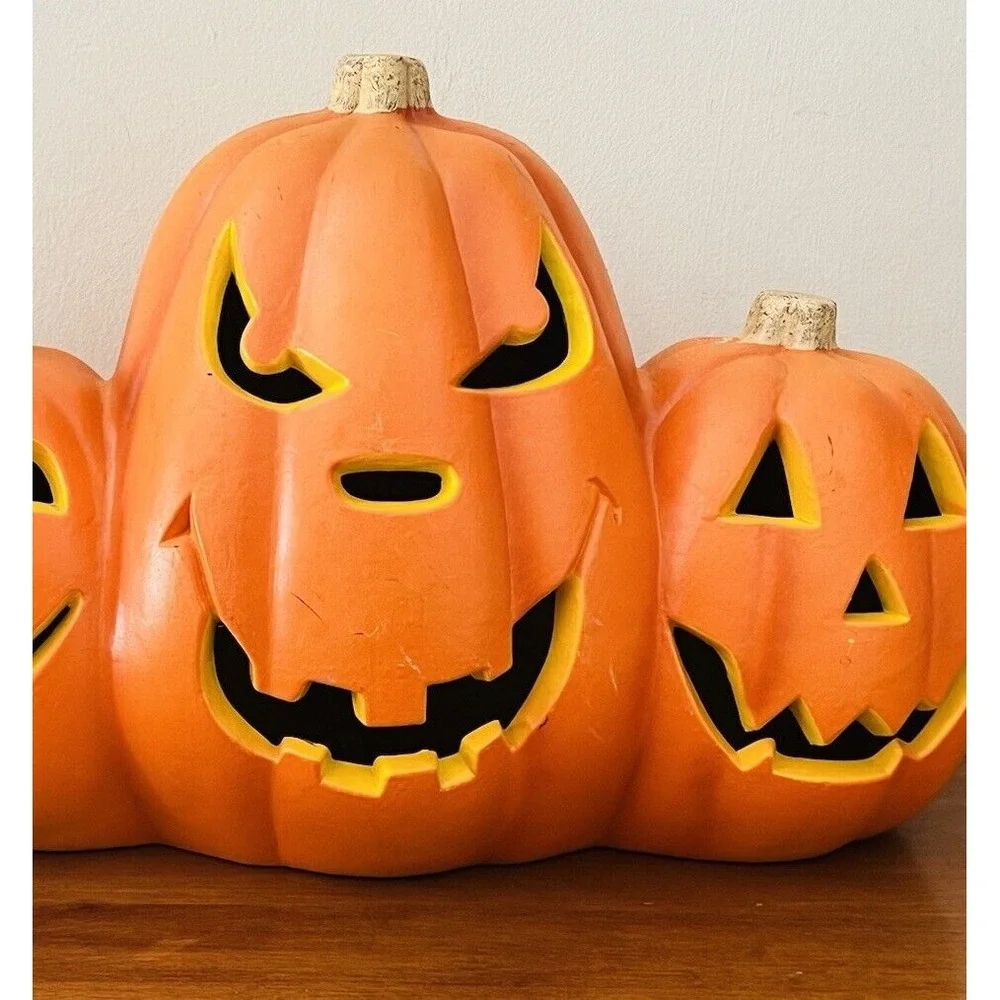 Three Faced Halloween Pumpkin Light Up Plastic Foam triple Jack O‎ Lantern Trio